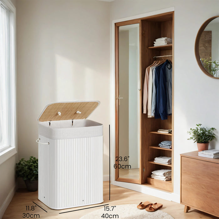 Foldable Bamboo Laundry Hamper with Lid and 3 Handles 72L Storage Basket by Songmics