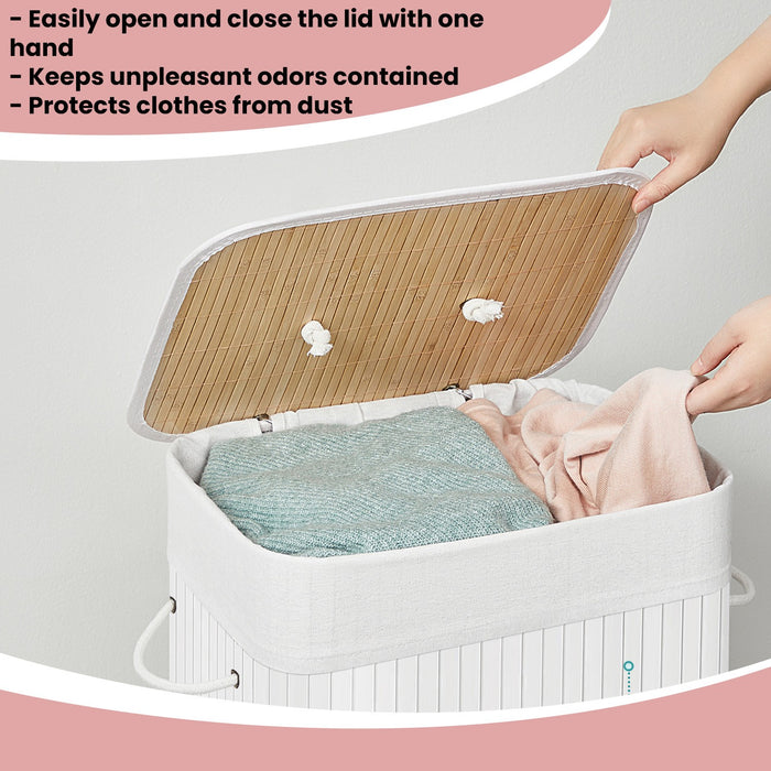 Foldable Bamboo Laundry Hamper with Lid and 3 Handles 72L Storage Basket by Songmics