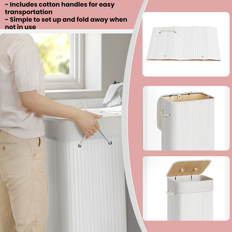 Foldable Bamboo Laundry Hamper with Lid and 3 Handles 72L Storage Basket by Songmics