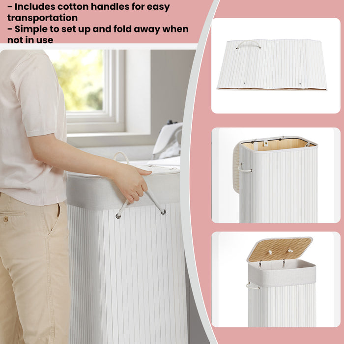 Foldable Bamboo Laundry Hamper with Lid and 3 Handles 72L Storage Basket by Songmics