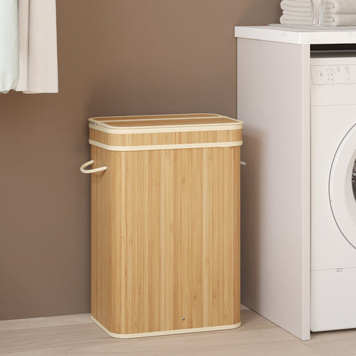 Bamboo Laundry Hamper with Lid and Removable Liner for Bedroom or Bathroom by Songmics