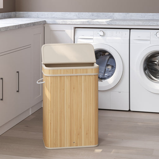 Bamboo Laundry Hamper with Lid and Removable Liner for Bedroom or Bathroom by Songmics