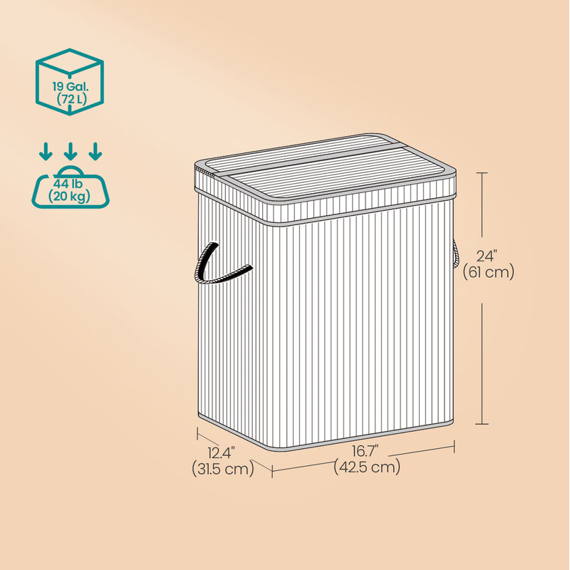 Bamboo Laundry Hamper with Lid and Removable Liner for Bedroom or Bathroom by Songmics