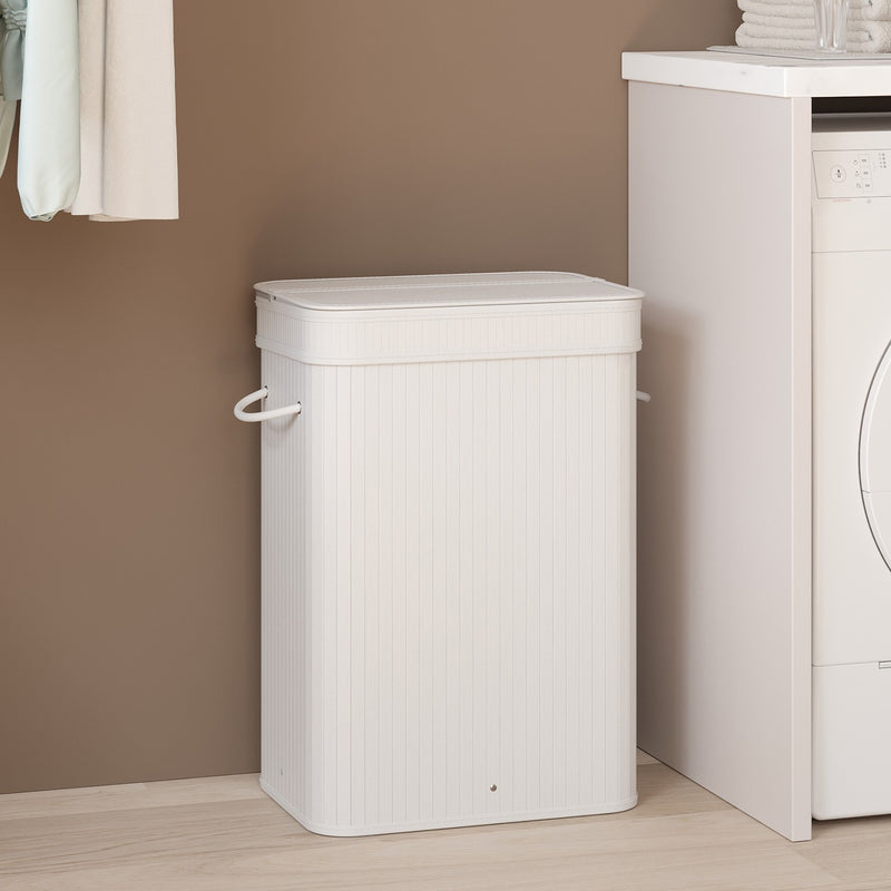 Bamboo Laundry Hamper with Lid and Removable Liner for Bedroom or Bathroom by Songmics