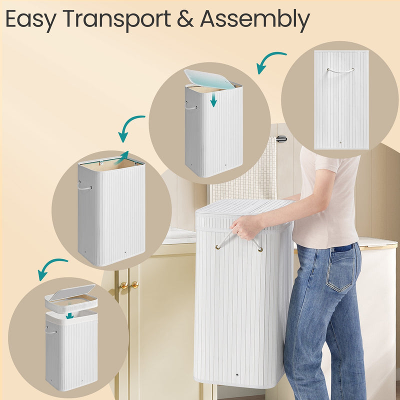 Bamboo Laundry Hamper with Lid and Removable Liner for Bedroom or Bathroom by Songmics