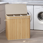 Bamboo Laundry Hamper with Lid and Removable Liner for Bathroom or Bedroom by Songmics