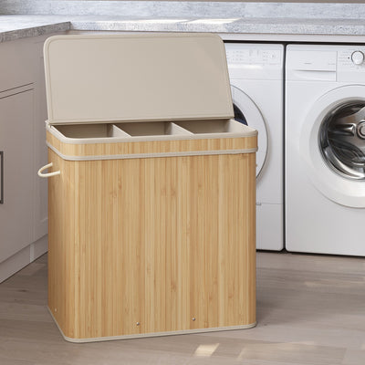 Bamboo Laundry Hamper with Lid and Removable Liner for Bathroom or Bedroom by Songmics