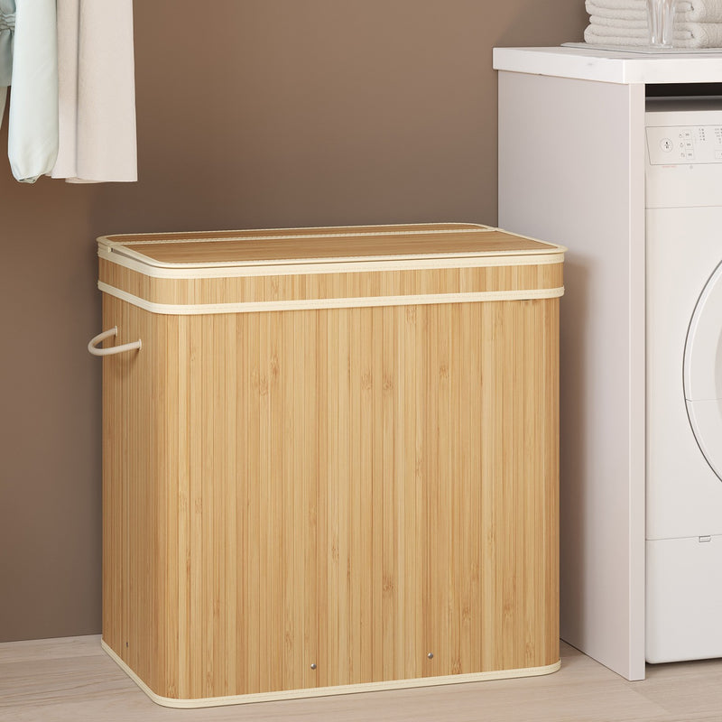 Bamboo Laundry Hamper with Lid and Removable Liner for Bathroom or Bedroom by Songmics