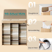Bamboo Laundry Hamper with Lid and Removable Liner for Bathroom or Bedroom by Songmics