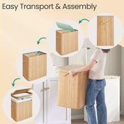 Bamboo Laundry Hamper with Lid and Removable Liner for Bathroom or Bedroom by Songmics