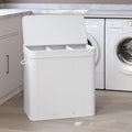 Bamboo Triple Laundry Sorter with Lid and Removable Liner for Bathroom or Bedroom by Songmics