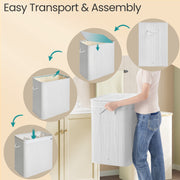 Bamboo Triple Laundry Sorter with Lid and Removable Liner for Bathroom or Bedroom by Songmics