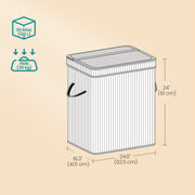 Bamboo Triple Laundry Sorter with Lid and Removable Liner for Bathroom or Bedroom by Songmics