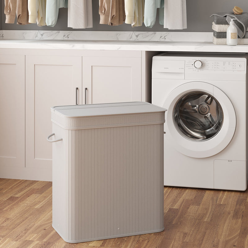 Bamboo Laundry Hamper with Lid and Removable Washable Liner for Bedroom by Songmics