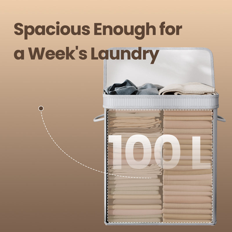 Bamboo Laundry Hamper with Lid and Removable Washable Liner for Bedroom by Songmics