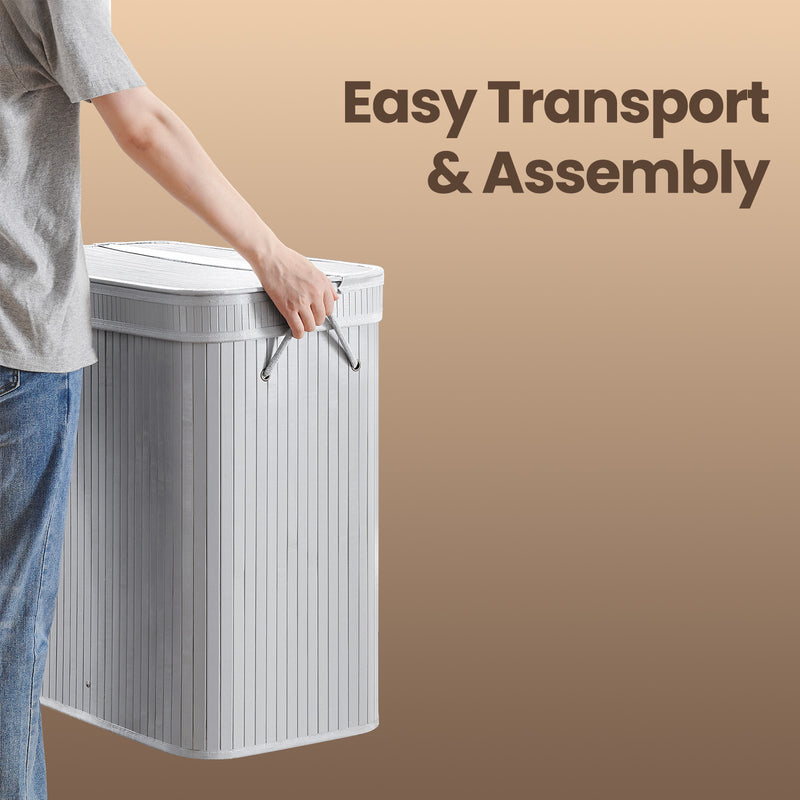 Bamboo Laundry Hamper with Lid and Removable Washable Liner for Bedroom by Songmics