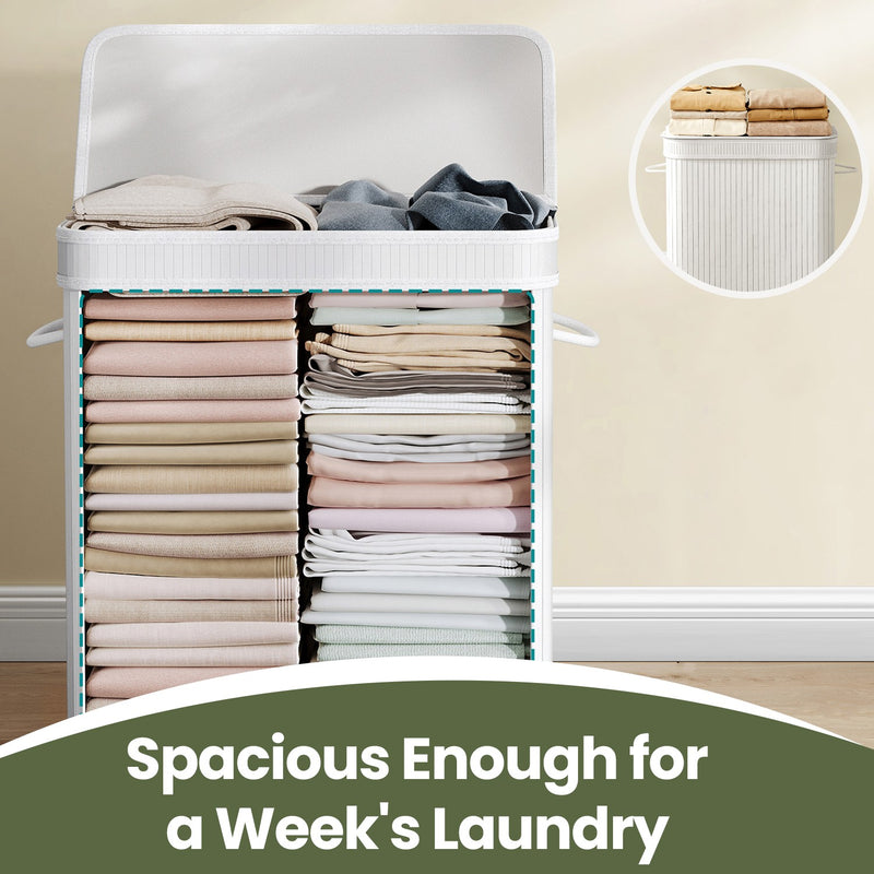 Bamboo Laundry Hamper with Lid and Removable Liner for Bathroom or Bedroom by Songmics