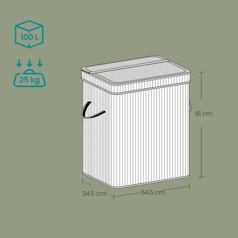 Bamboo Laundry Hamper with Lid and Removable Liner for Bathroom or Bedroom by Songmics