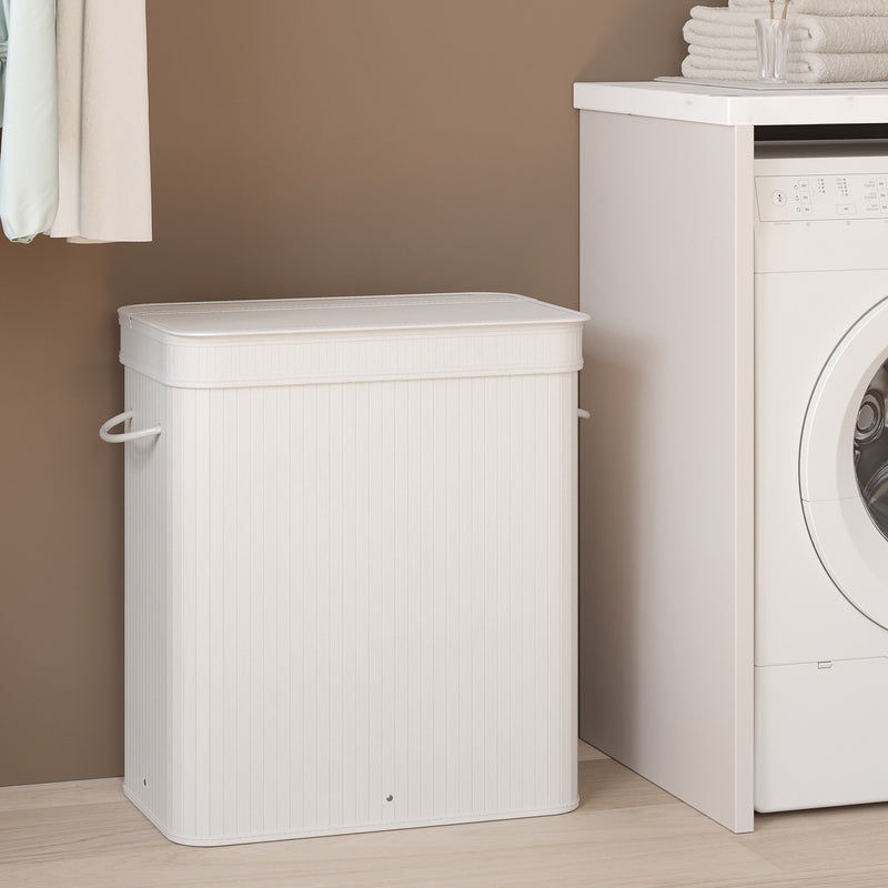 Bamboo Laundry Hamper with Lid and Removable Liner for Bedroom or Bathroom by Songmics
