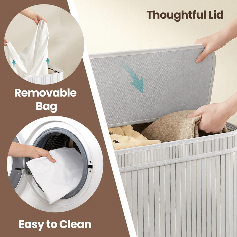 Bamboo Laundry Hamper with Lid and Removable Liner for Bedroom or Bathroom by Songmics