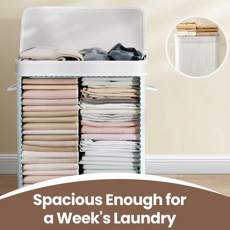 Bamboo Laundry Hamper with Lid and Removable Liner for Bedroom or Bathroom by Songmics