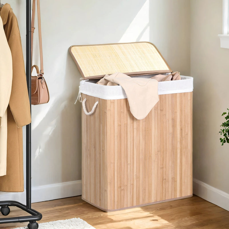 100L Laundry Basket with Dual Sorting Compartments for Dirty Clothes by Songmics