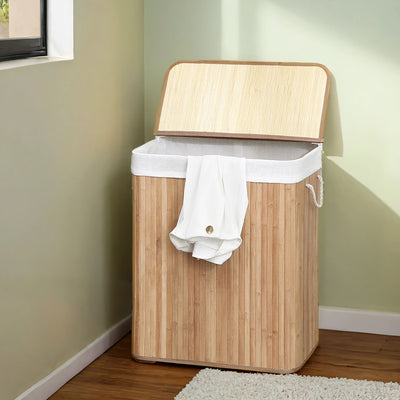 100L Laundry Basket with Dual Sorting Compartments for Dirty Clothes by Songmics