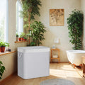 Grey Bamboo Triple Laundry Sorter with Lid 150L Large Capacity Hamper by Songmics