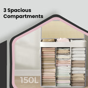 Grey Bamboo Triple Laundry Sorter with Lid 150L Large Capacity Hamper by Songmics