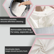 Grey Bamboo Triple Laundry Sorter with Lid 150L Large Capacity Hamper by Songmics