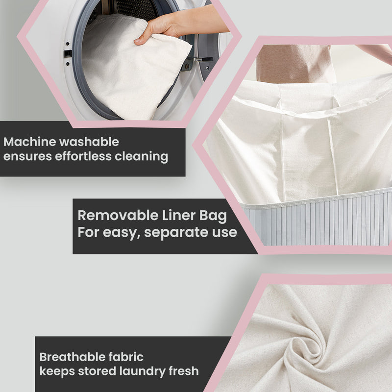 Grey Bamboo Triple Laundry Sorter with Lid 150L Large Capacity Hamper by Songmics