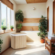 3 Section 150L Bamboo Laundry Basket with Lid and Compartments for Sorting by Songmics