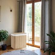 3 Section 150L Bamboo Laundry Basket with Lid and Compartments for Sorting by Songmics
