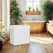 White 150L Bamboo Laundry Hamper with Lid and 3 Sections for Sorting Clothes by Songmics