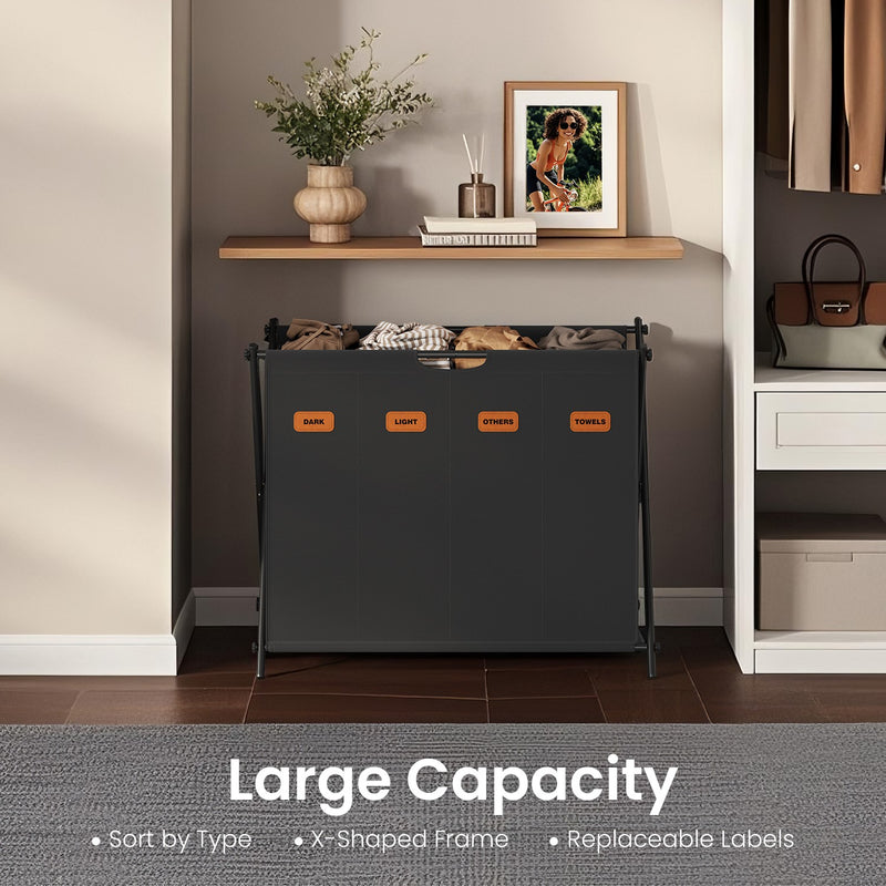 Large 155L Laundry Hamper with 4 Sections for Sorting Clothes and Towels by Songmics