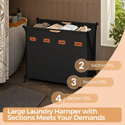 Large 155L Laundry Hamper with 4 Sections for Sorting Clothes and Towels by Songmics