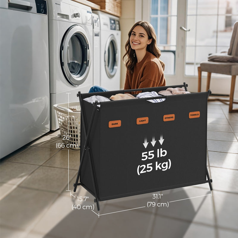 Large 155L Laundry Hamper with 4 Sections for Sorting Clothes and Towels by Songmics