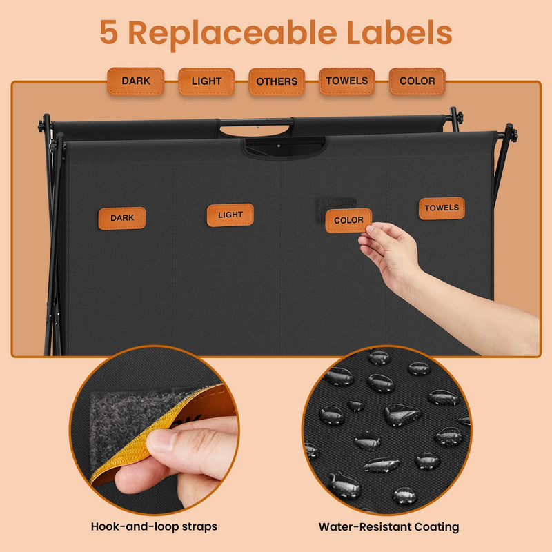 Large 155L Laundry Hamper with 4 Sections for Sorting Clothes and Towels by Songmics