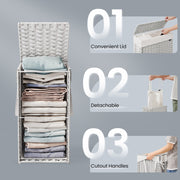 White Foldable Laundry Hamper with Lid and Removable Liner Woven Rattan Design by Songmics