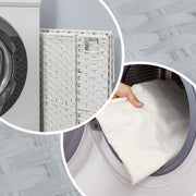 White Foldable Laundry Hamper with Lid and Removable Liner Woven Rattan Design by Songmics