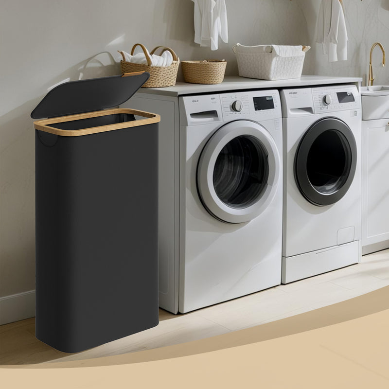 Slim 65L Laundry Basket with Lid Space Saving Hamper for Bathroom or Bedroom by Songmics