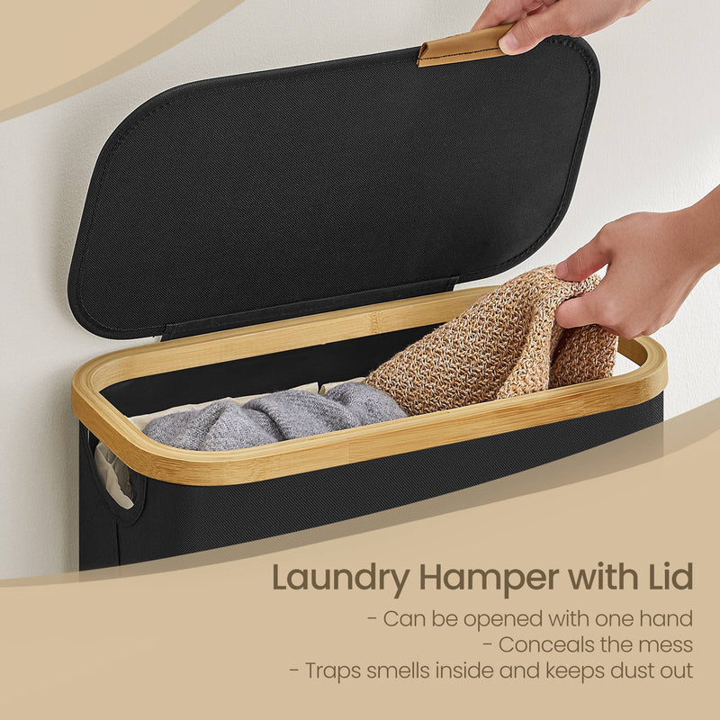 Slim 65L Laundry Basket with Lid Space Saving Hamper for Bathroom or Bedroom by Songmics