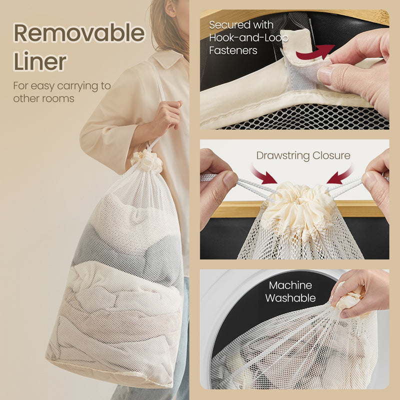 Slim 65L Laundry Basket with Lid Space Saving Hamper for Bathroom or Bedroom by Songmics