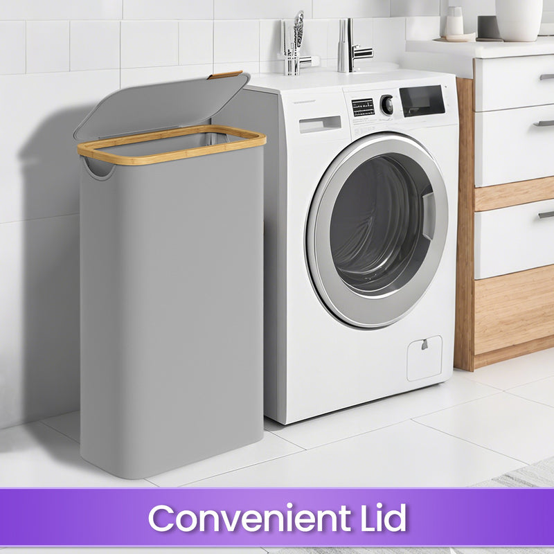 Slim 65L Laundry Basket with Lid Space Saving Hamper for Bathroom or Bedroom by Songmics