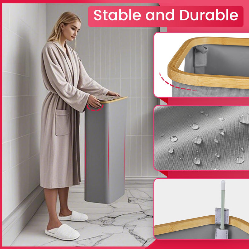 Slim 65L Laundry Basket with Lid Space Saving Hamper for Bathroom or Bedroom by Songmics