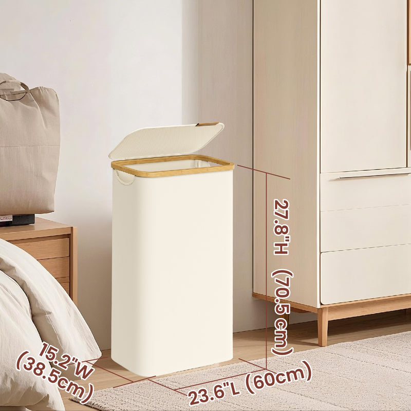 Slim 65L Laundry Basket with Lid Space Saving Hamper for Bathroom or Bedroom by Songmics