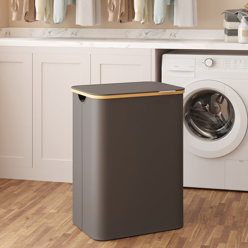 Large 2 Section Laundry Hamper with Lid 130L Capacity for Sorting Clothes by Songmics