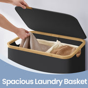 Large 2 Section Laundry Hamper with Lid 130L Capacity for Sorting Clothes by Songmics