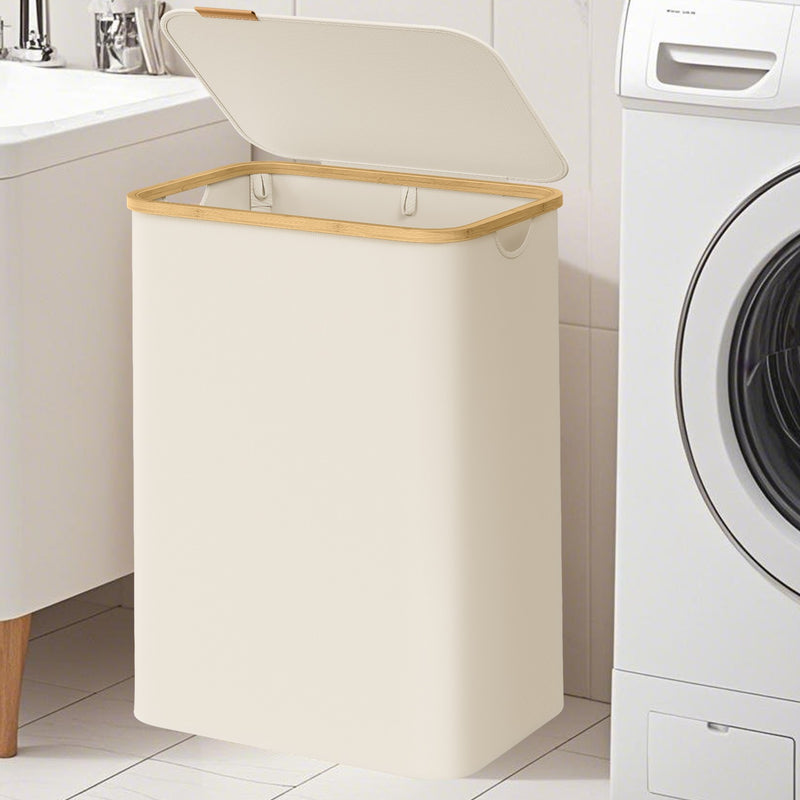 Large 2 Section Laundry Basket with Lid 130L Foldable Hamper for Sorting Clothes by Songmics