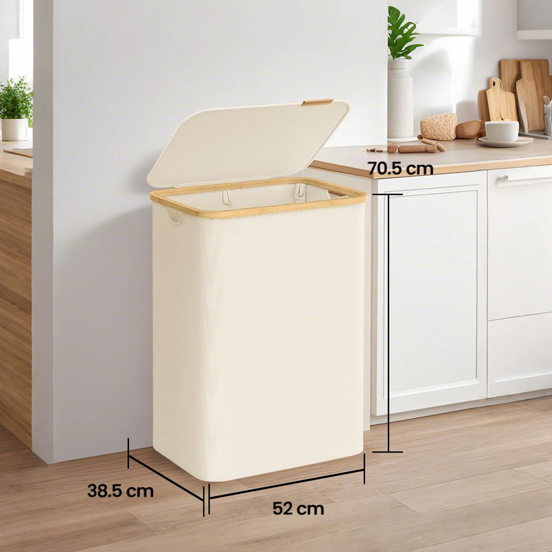 Large 2 Section Laundry Basket with Lid 130L Foldable Hamper for Sorting Clothes by Songmics